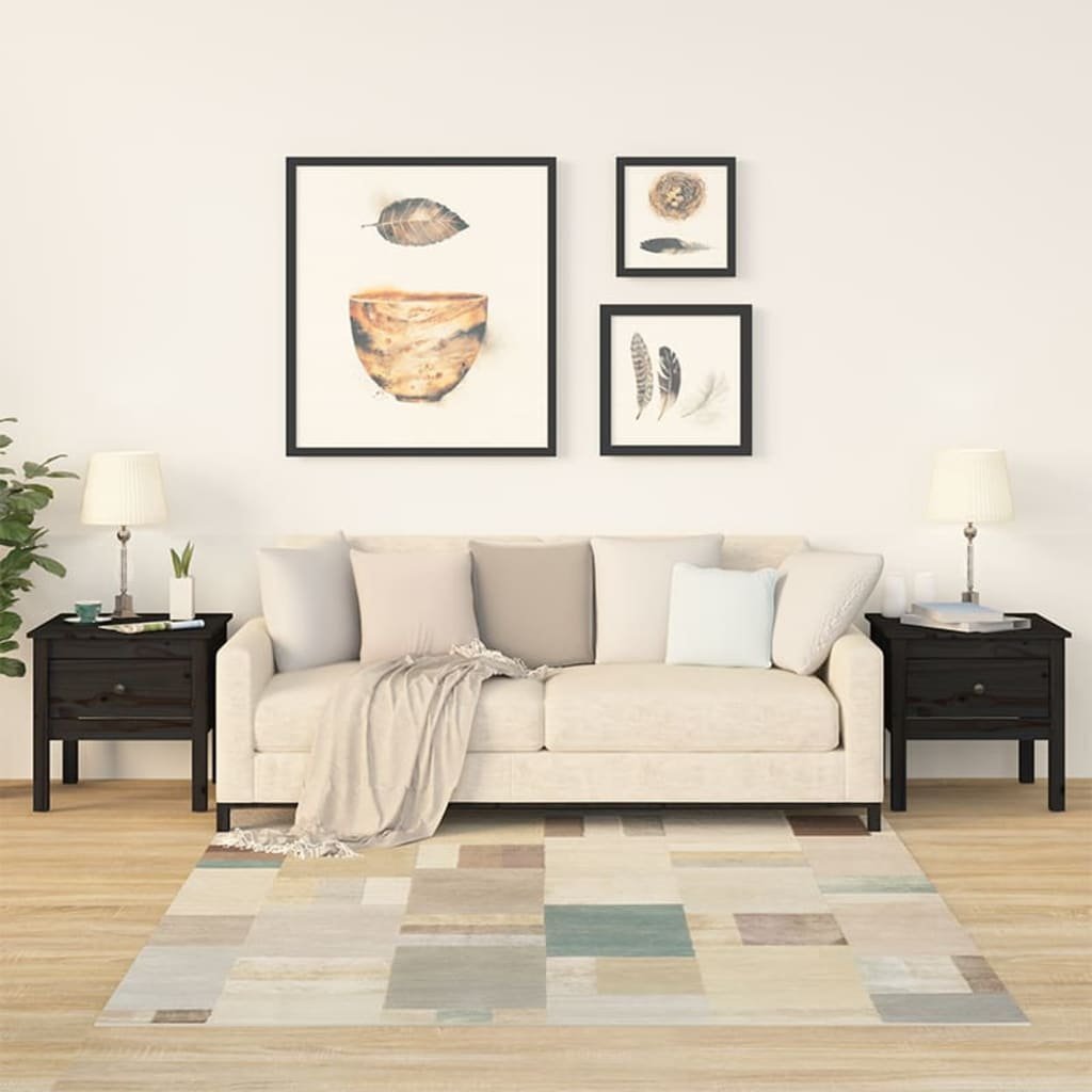 vidaXL Sidobord 2 st svart 50x50x49 cm massivt furuträ