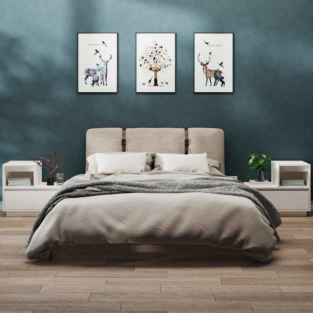 vidaXL Sängbord 2 st vit 60x34x51 cm massiv furu