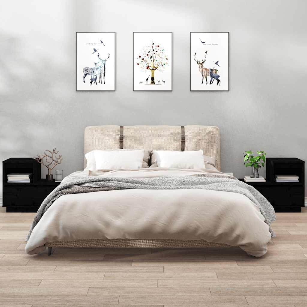 vidaXL Sängbord 2 st svart 60x34x51 cm massiv furu