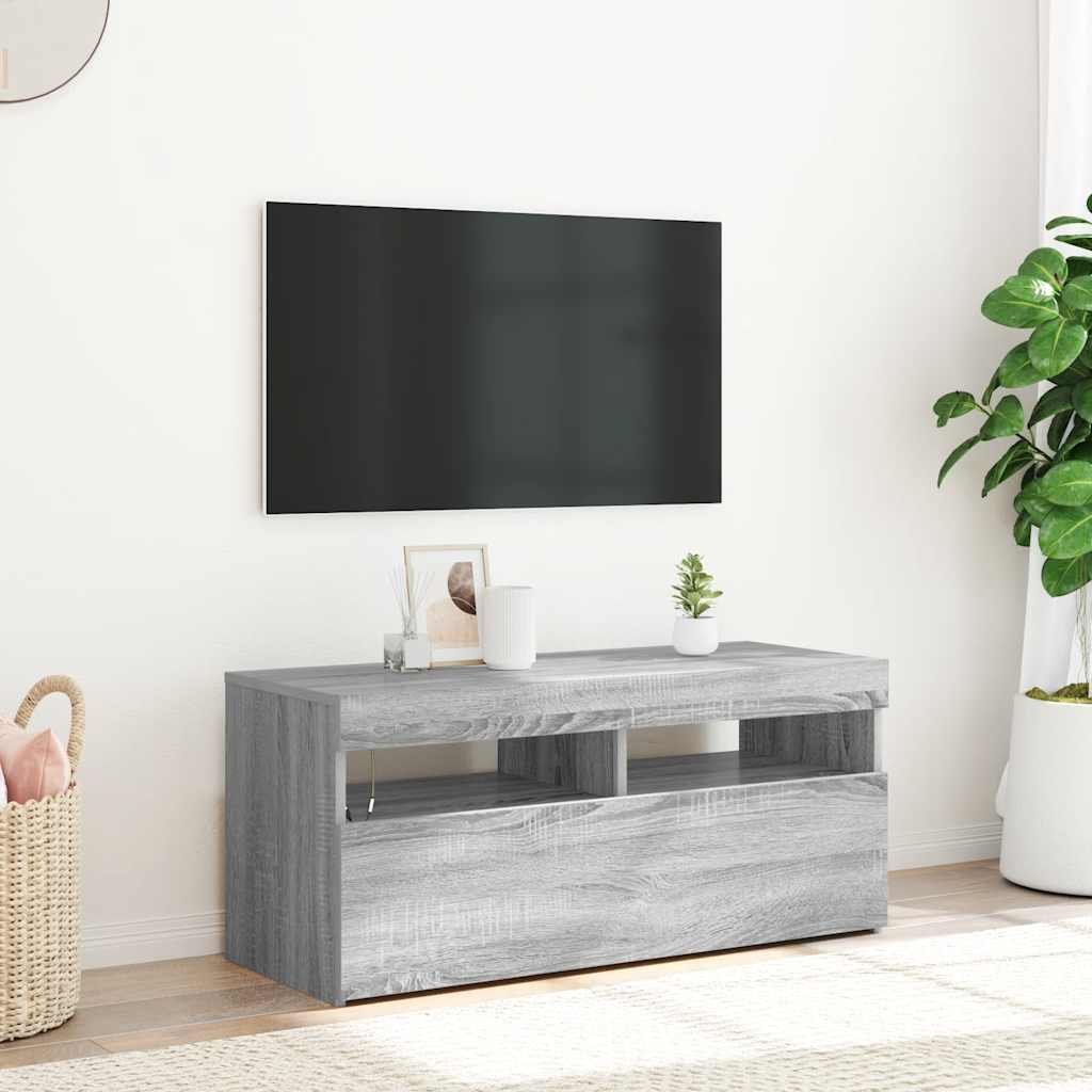 vidaXL Tv-bänk med LED-belysning grå sonoma 90x35x40 cm
