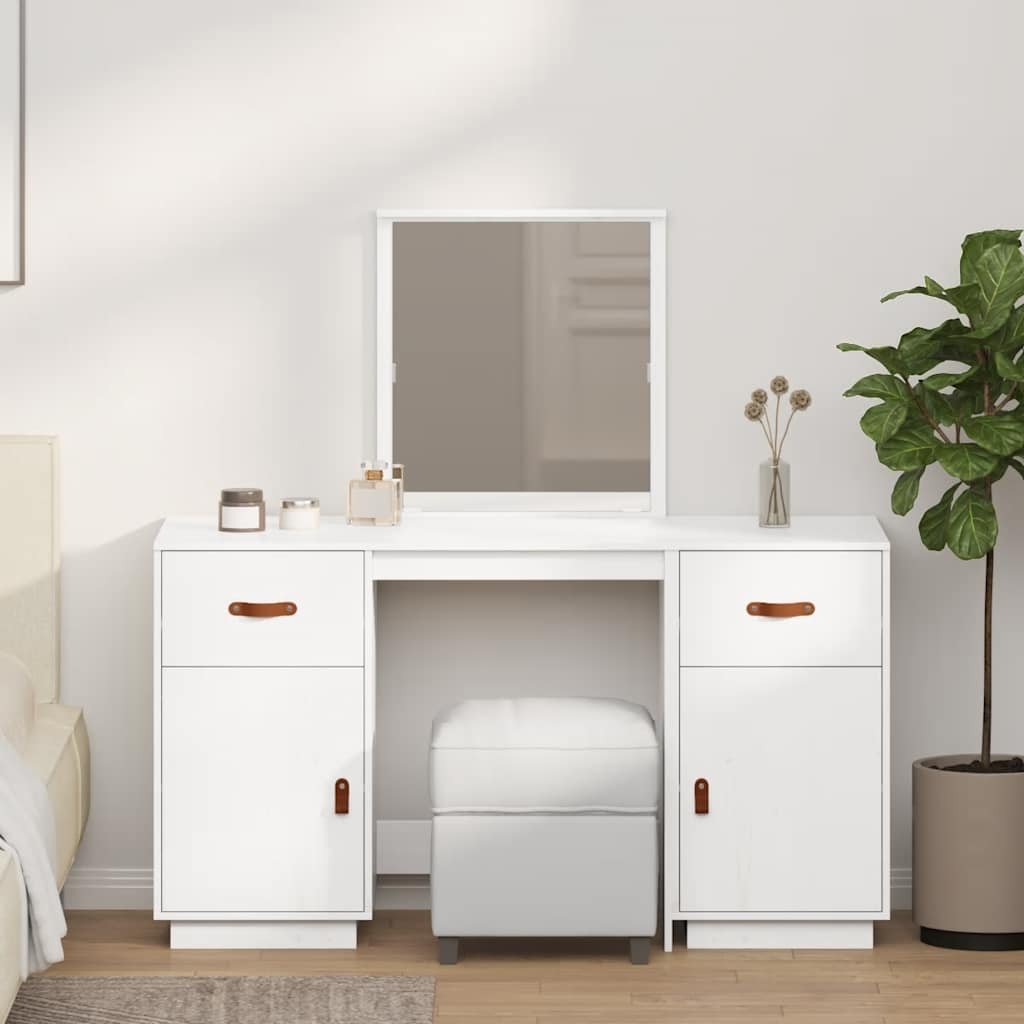 vidaXL Sminkbord med spegel vit massiv furu