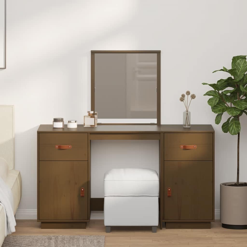 vidaXL Sminkbord med spegel honungsbrun massiv furu