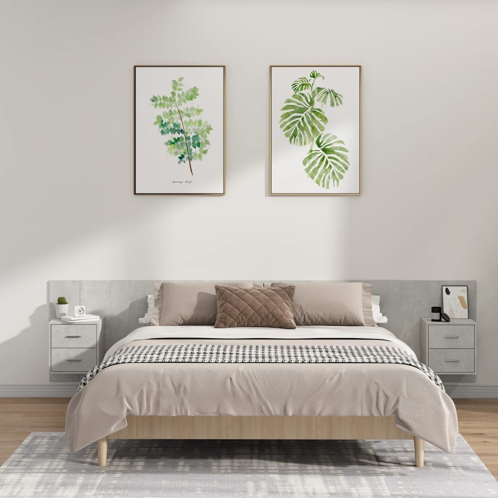 vidaXL Sänggavel med lådor betonggrå konstruerat trä