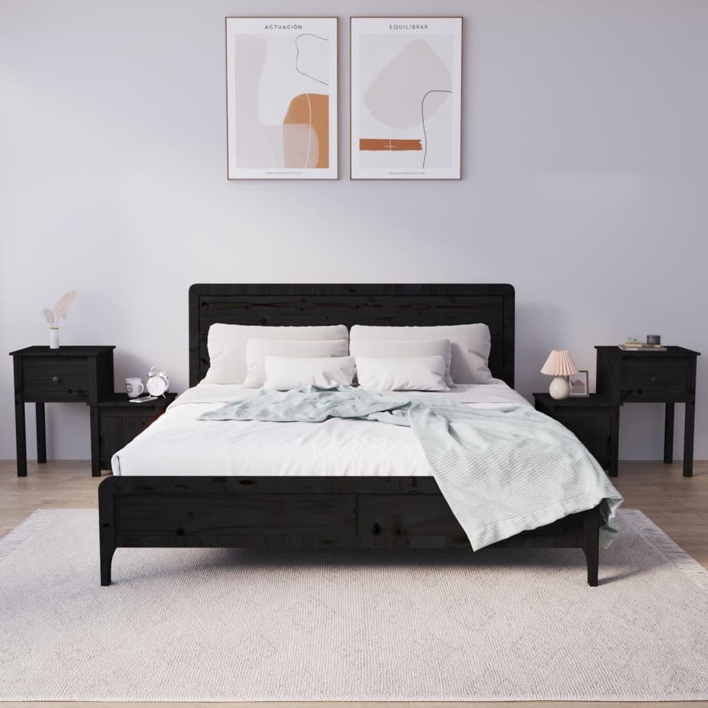vidaXL Sängbord 2 st svart 79,5x38x65,5 cm massiv furu