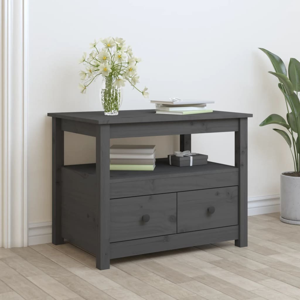 vidaXL Soffbord grå 71x49x55 cm massiv furu