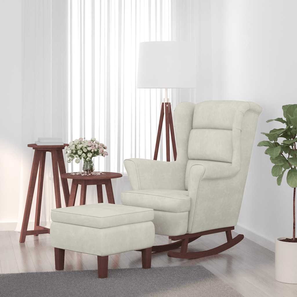 vidaXL Gungstol med ryggstöd Gräddvit sammet och massivt trä