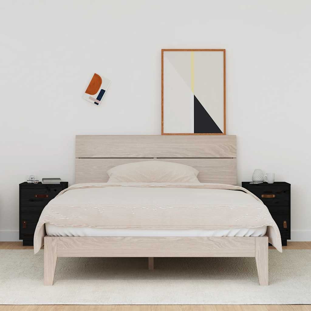 vidaXL Sängbord 2 st svart 40x34x55 cm massiv furu