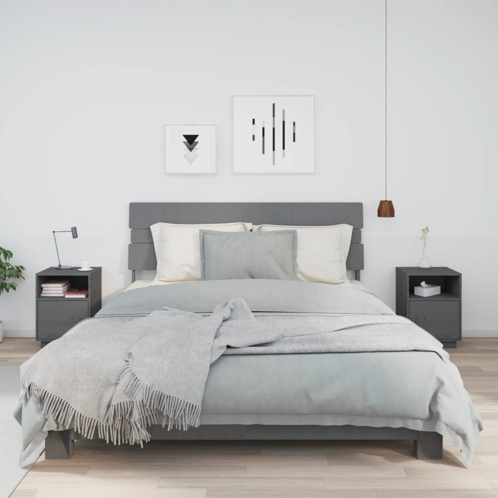 vidaXL Sängbord 2 st grå 40x34x55 cm massiv furu