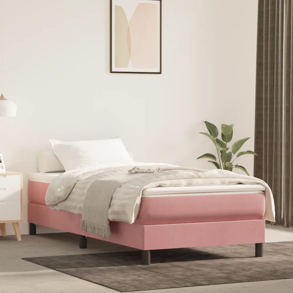 vidaXL Boxspring-sängram rosa 90x200 cm sammet