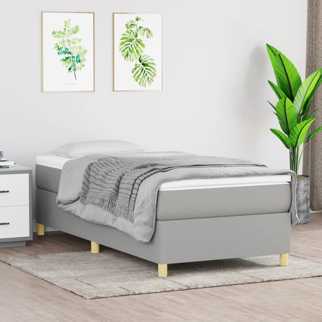 vidaXL Boxspring-sängram ljusgrå 90x190 cm tyg