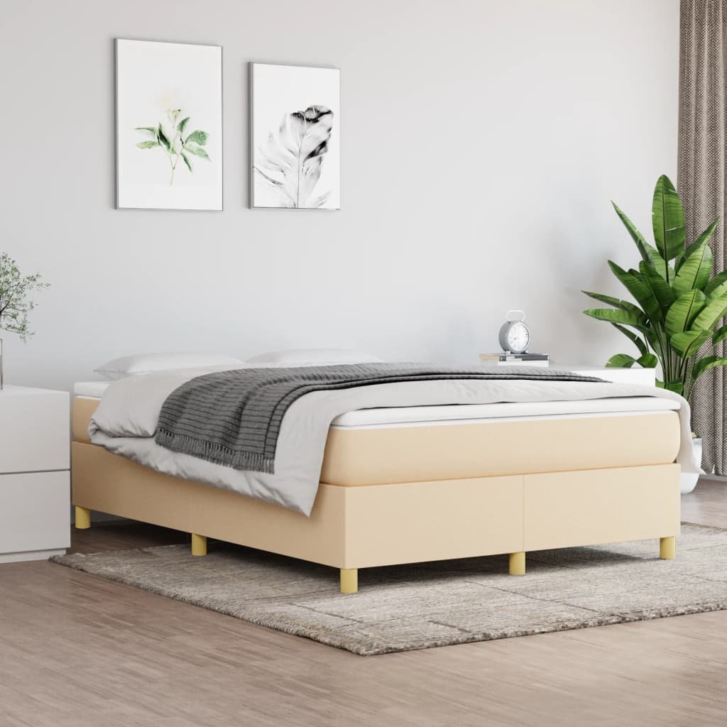 vidaXL Boxspring-sängram gräddvit 140x190 cm tyg