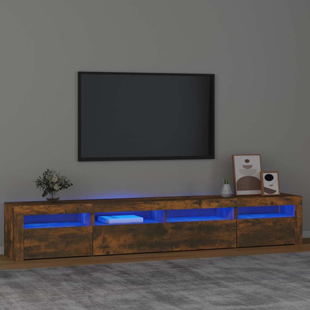 vidaXL Tv-bänk med LED-belysning rökfärgad ek 240x35x40 cm