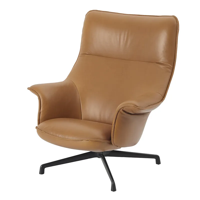 Muuto, Doze Lounge Chair High Back Swivel Base - Refine Leather Cognac Anthracit Black