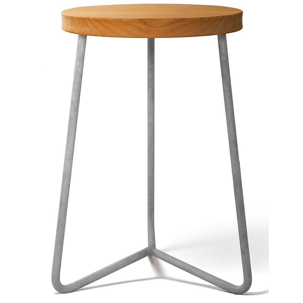 Grythyttan Stålmöbler, Pall V1 45 Obehandlad Teak / Varmförzinkat Stativ