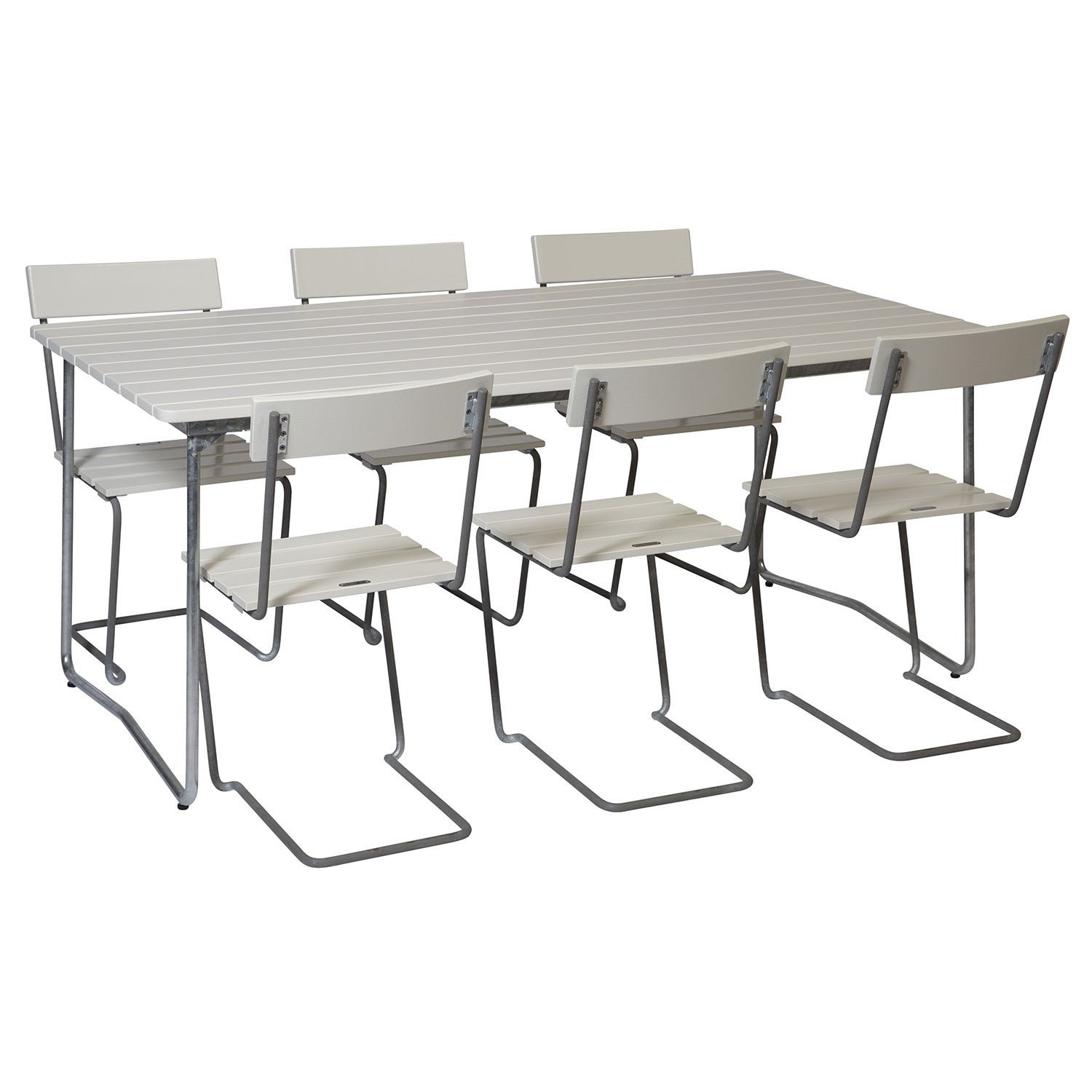 Grythyttan Stålmöbler, Matgrupp B31 170 cm & Stol 1 Vitlackad Ek