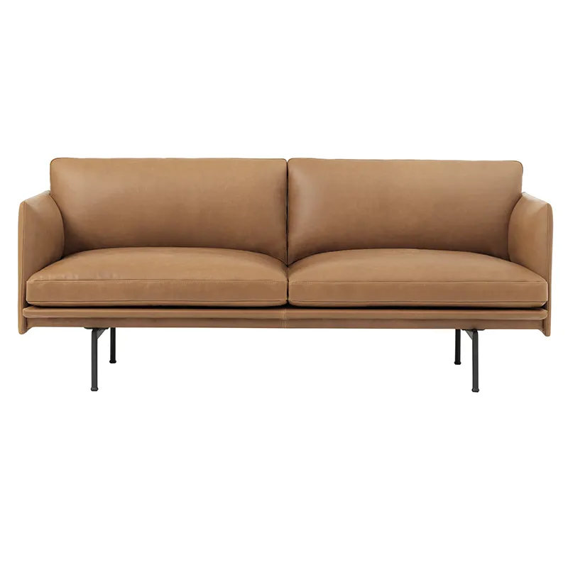 Muuto, Outline Sofa 2-seater - Black Base - Refine Leather Cognac Black