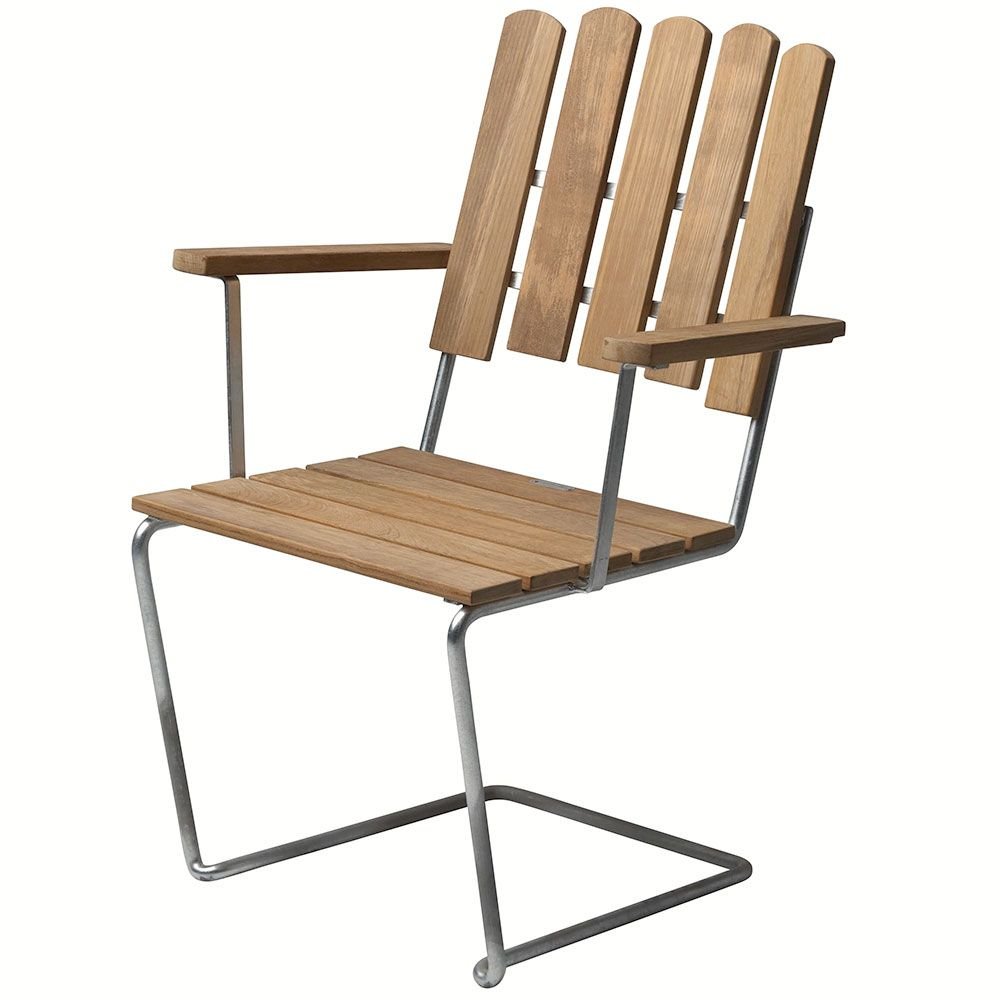 Grythyttan Stålmöbler, A2 Fåtölj Obehandlad Teak / Varmförzinkat Stativ
