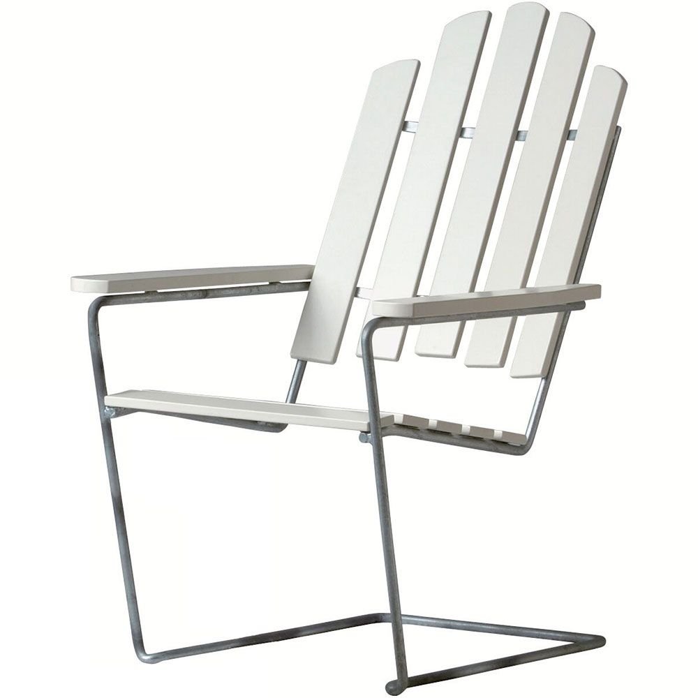 Grythyttan Stålmöbler, A3 solstol Vitlackad Ek / Varmförzinkat Stativ