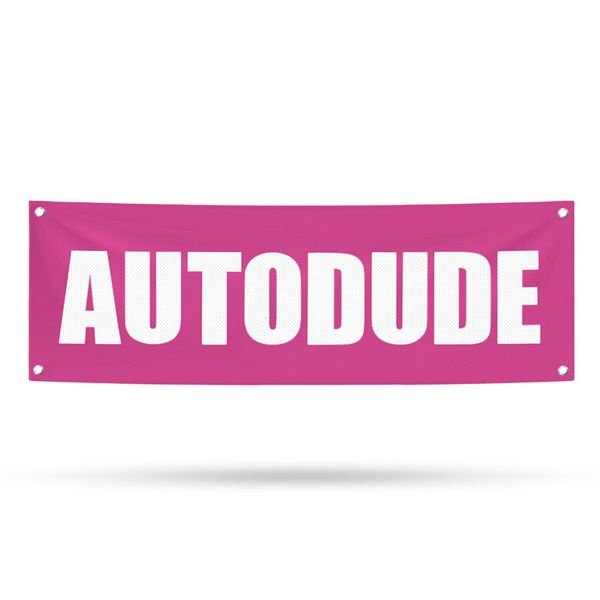 Banderoll Autodude Pink, White Logo, 360 x 100 cm