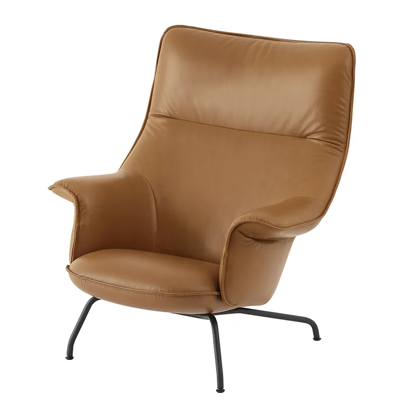Muuto, Doze Lounge Chair High Back Tube Base - Refine Leather Cognac Anthracit