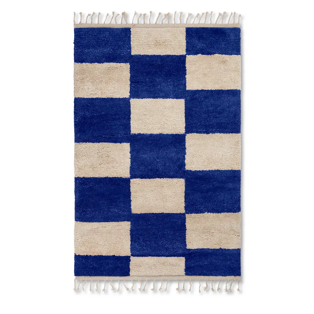 Ferm Living, Mara Handknuten Matta 120x180 cm - Br Blue/Off-Whi