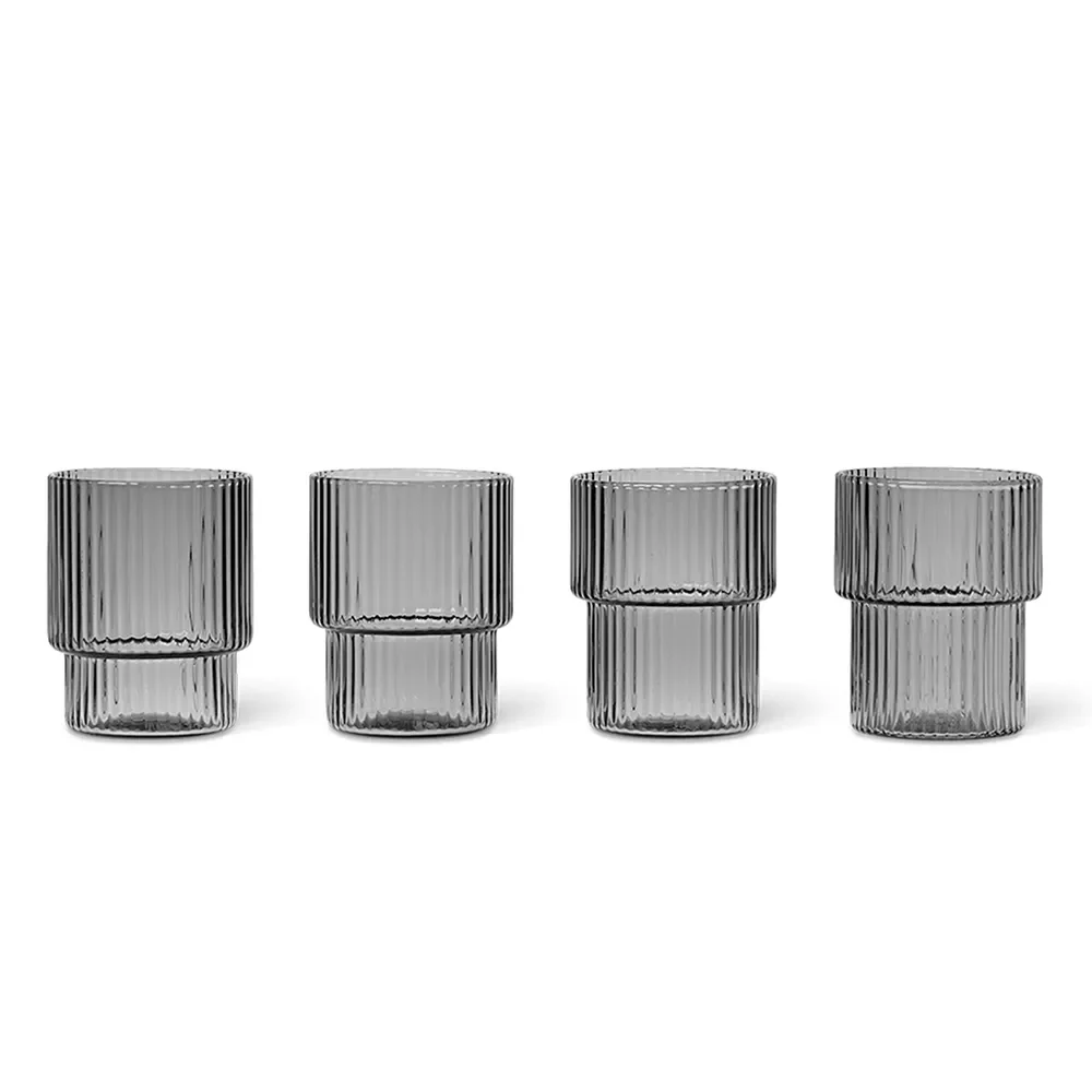 Ferm Living, Ripple Små Glas 4-pack - Smoked Grey