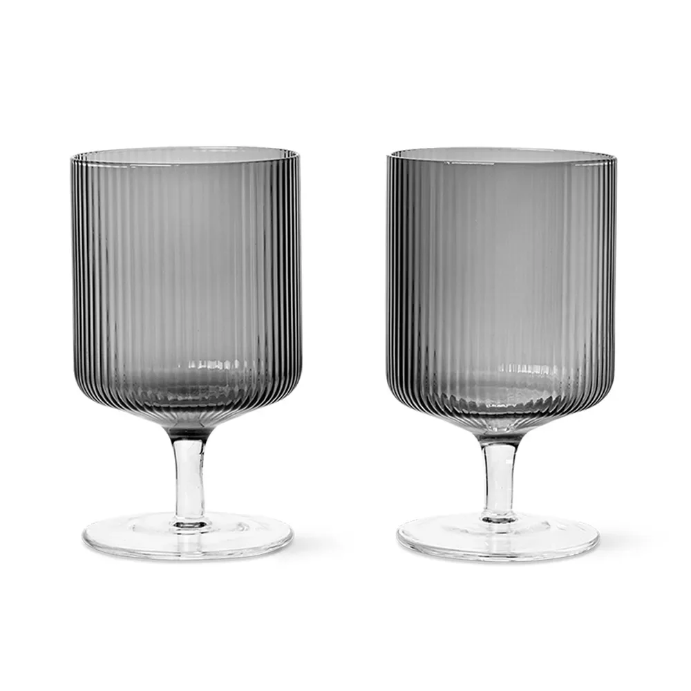 Ferm Living, Ripple Vinglas 2-pack - Smoked Grey