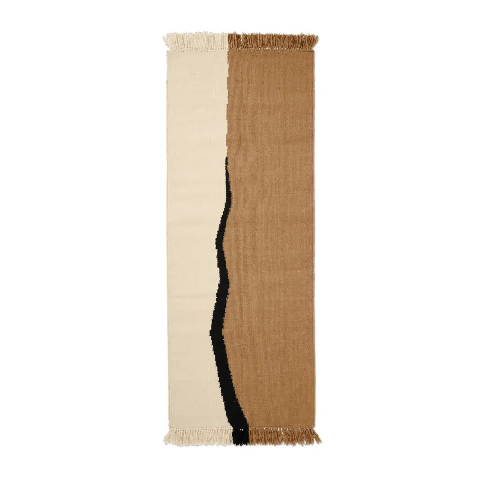 Ferm Living, Soil Kelim Matta 70x180 cm - Dark Sand/Off-white