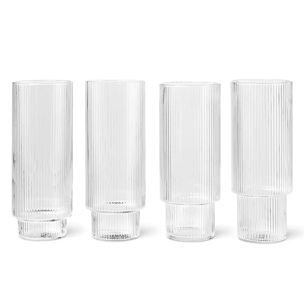 Ferm Living, Ripple Long Drink Glas 4-pack - Clear