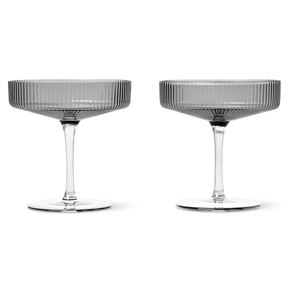 Ferm Living, Ripple Champagneglas 2 st - Smoked
