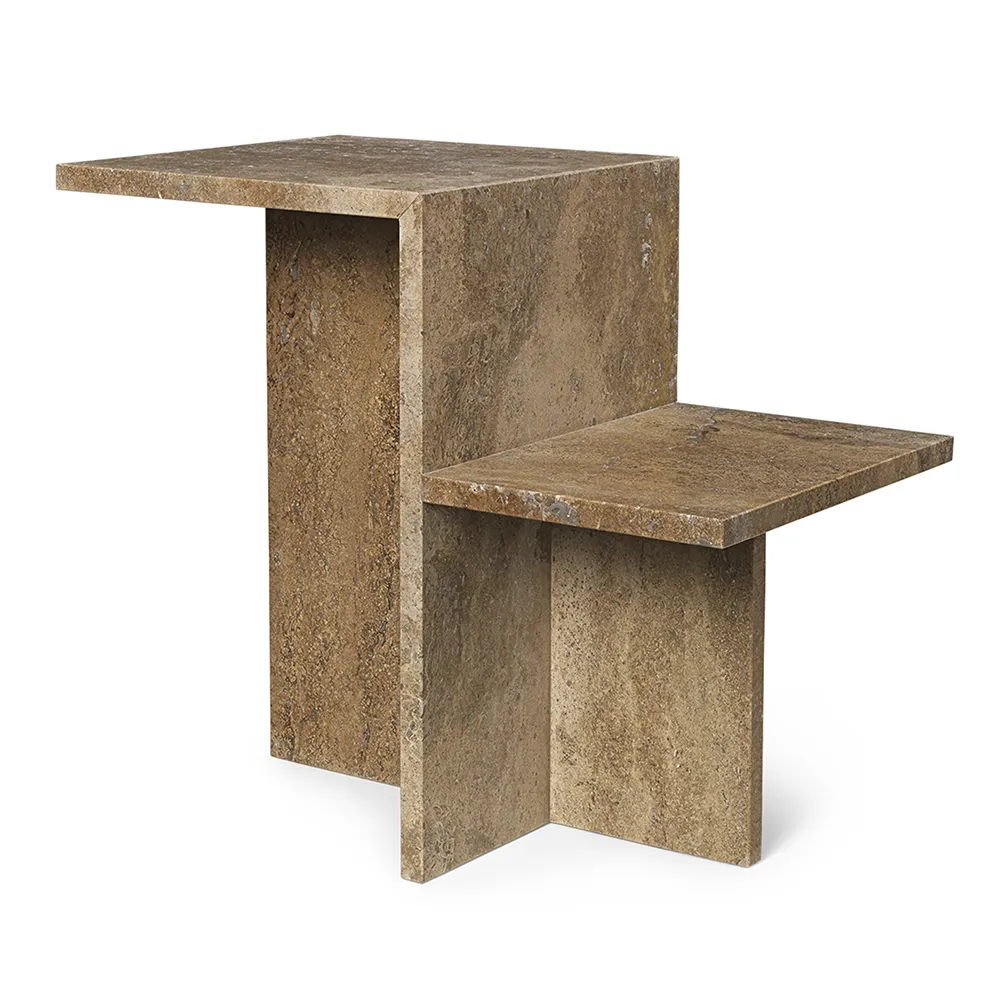 Ferm Living, Distinct Side Table - Dark Brown Travertine