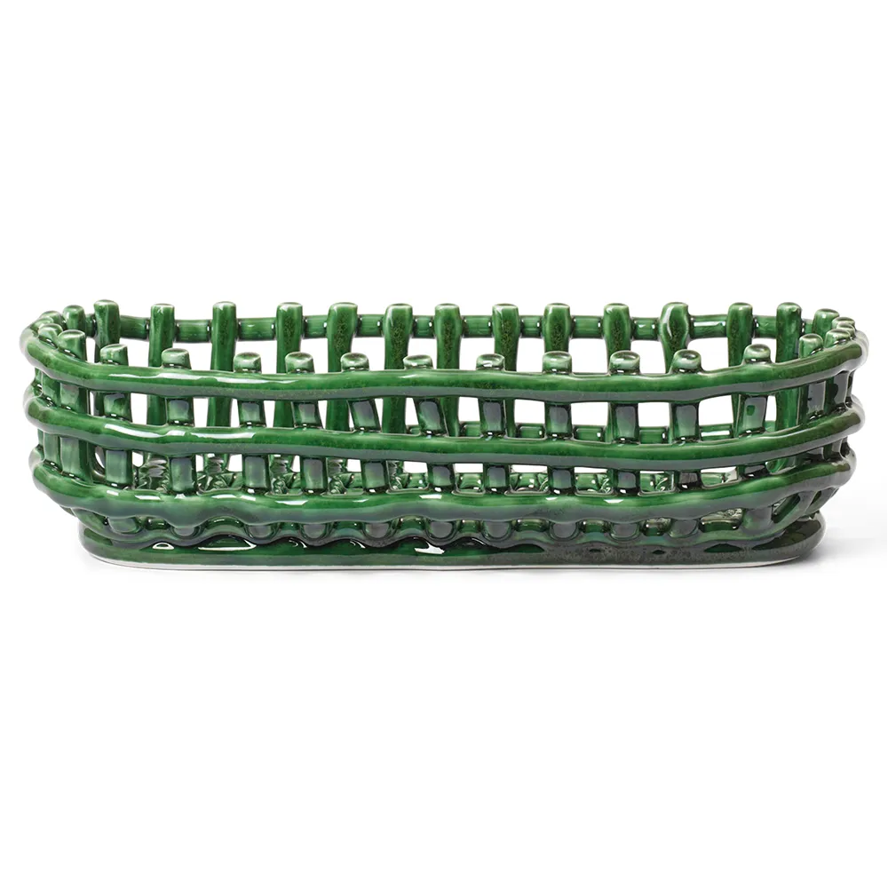 Ferm Living, Ceramic Flätad korg - Oval - Emerald Green