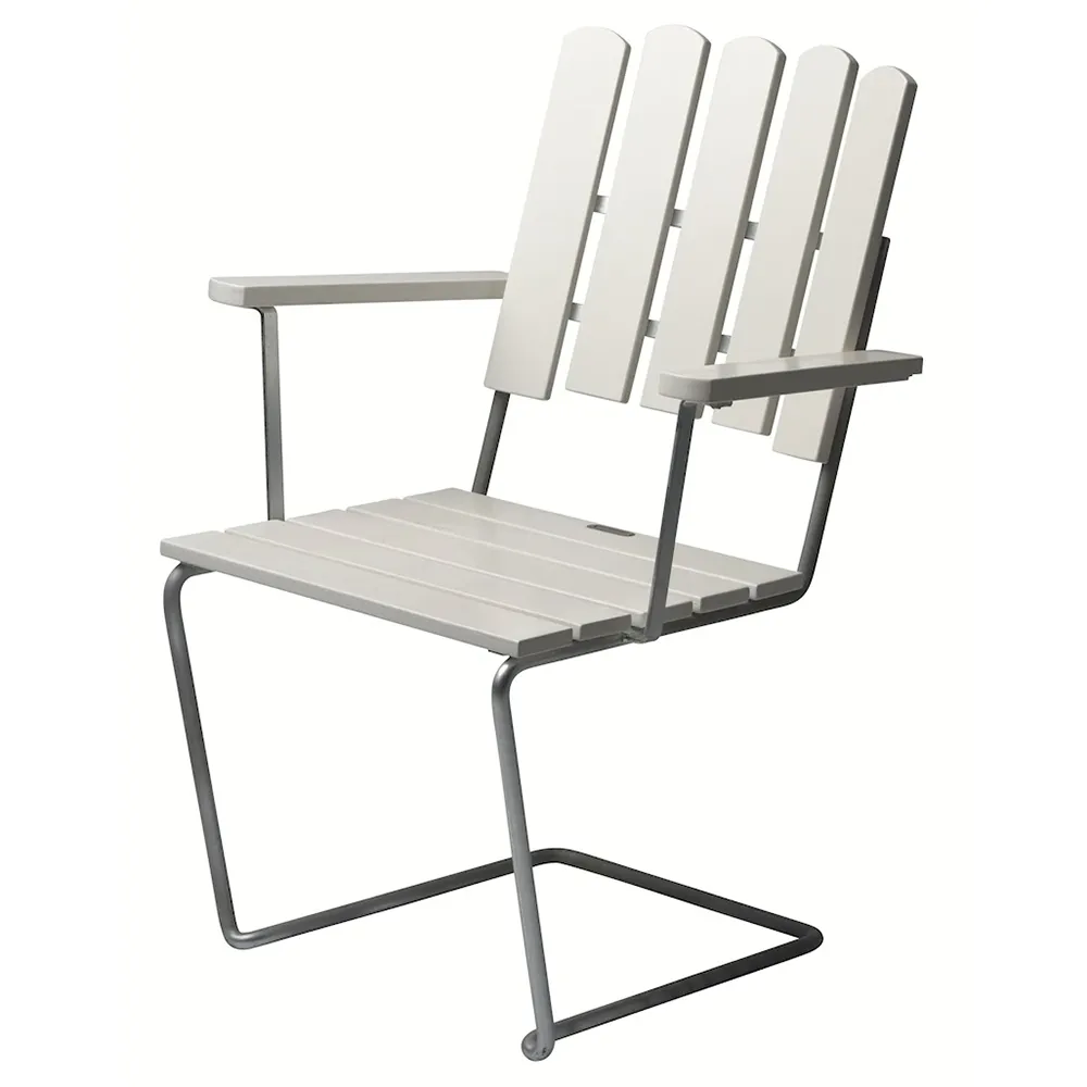 Grythyttan Stålmöbler, A2 Fåtölj Vitlackad Ek / Varmförzinkat Stativ