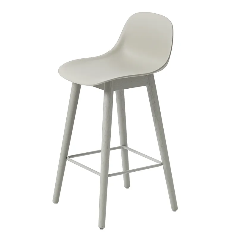 Muuto, Fiber barstol låg Wood Base - 65 cm - Grey/Grey