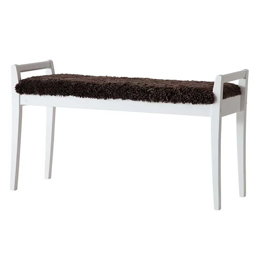 Oscarssons Möbel, Meja Bänk Vitlackad Björk/Fårskinn Brun