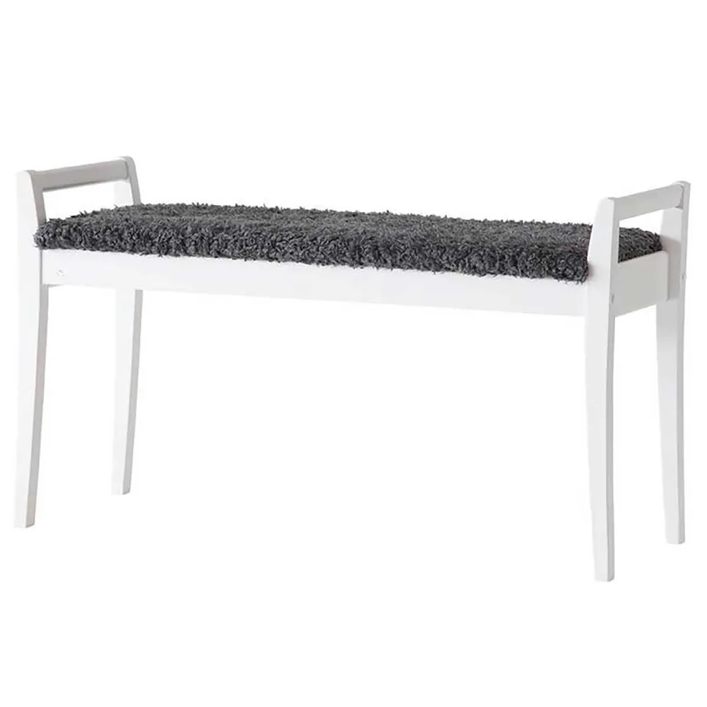 Oscarssons Möbel, Meja Bänk Vitlackad Björk/Fårskinnslook Mörkgrå