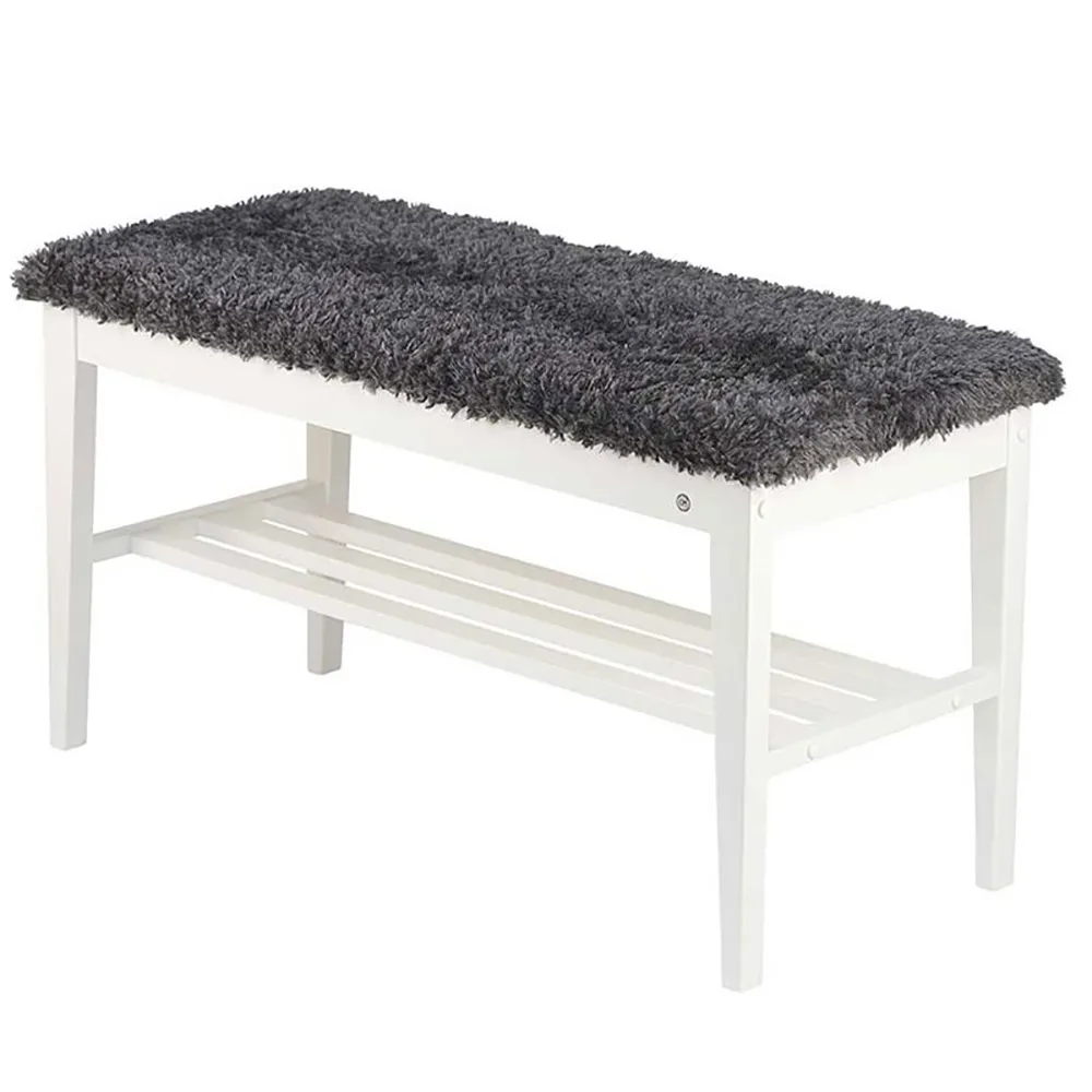 Oscarssons Möbel, Nadja Bänk Vitlackad Björk/Fårskinnslook mörkgrå