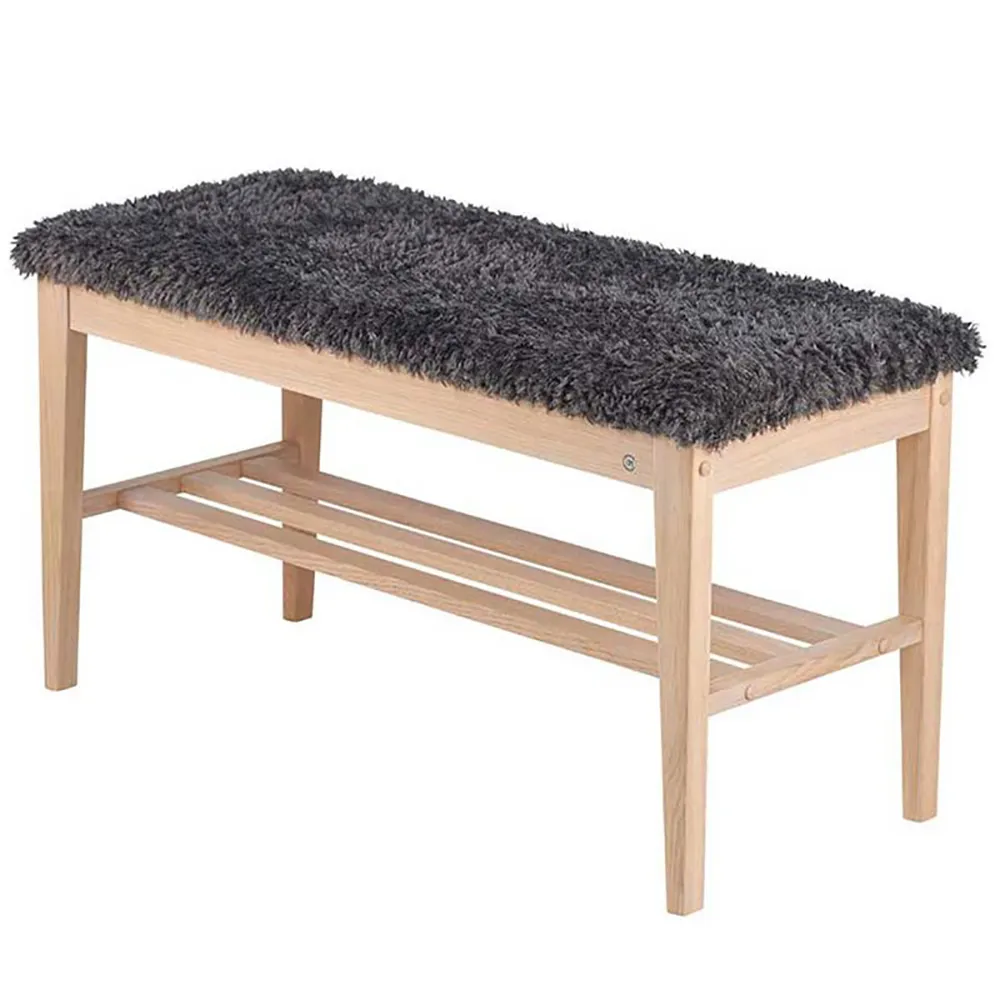 Oscarssons Möbel, Nadja Bänk Vitoljad Ek/Fårskinnslook mörkgrå