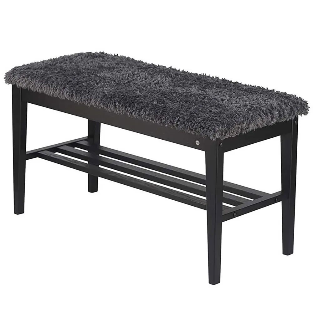Oscarssons Möbel, Nadja Bänk Svartbetsad Ek/Fårskinnslook mörkgrå