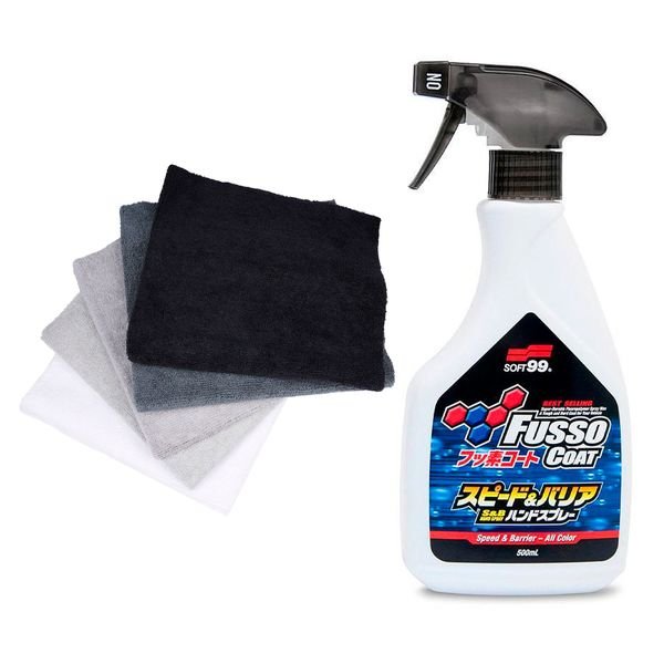 Rengörande Snabbvax Soft99 Fusso Coat Speed&Barrier, 500 ml, Flaska + Mikrofiberdukar (5st)